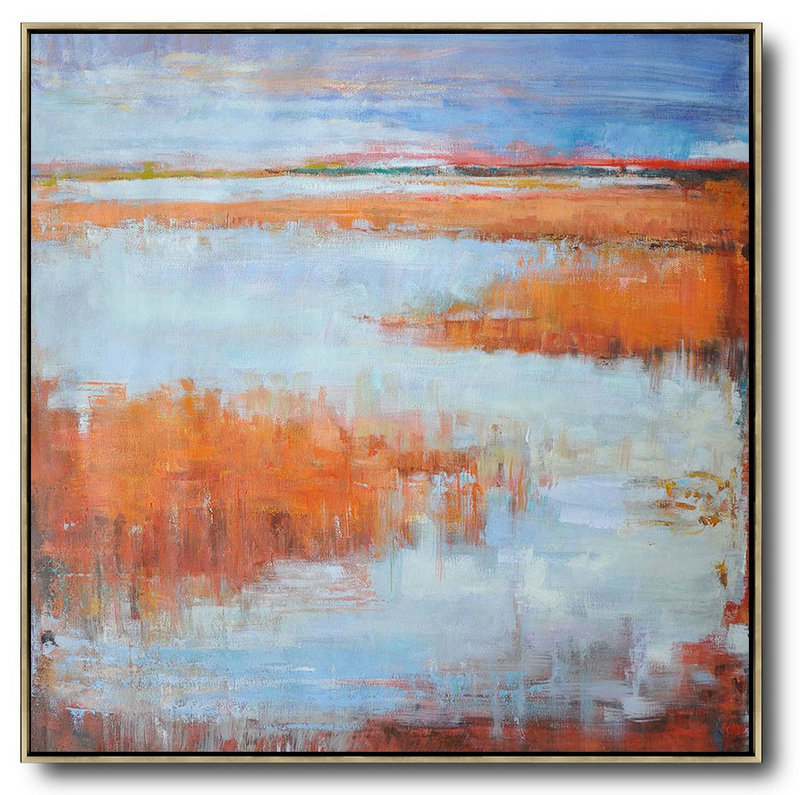 Oversized Canvas Art On Canvas,Abstract Landscape Oil Painting,Big Art Canvas,Blue,Orange,Purple Grey,Red